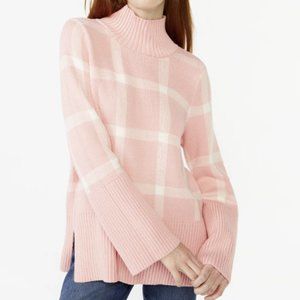 Free Assembly Rib Turtleneck Sweater Medium Pink Plaid Midweight New